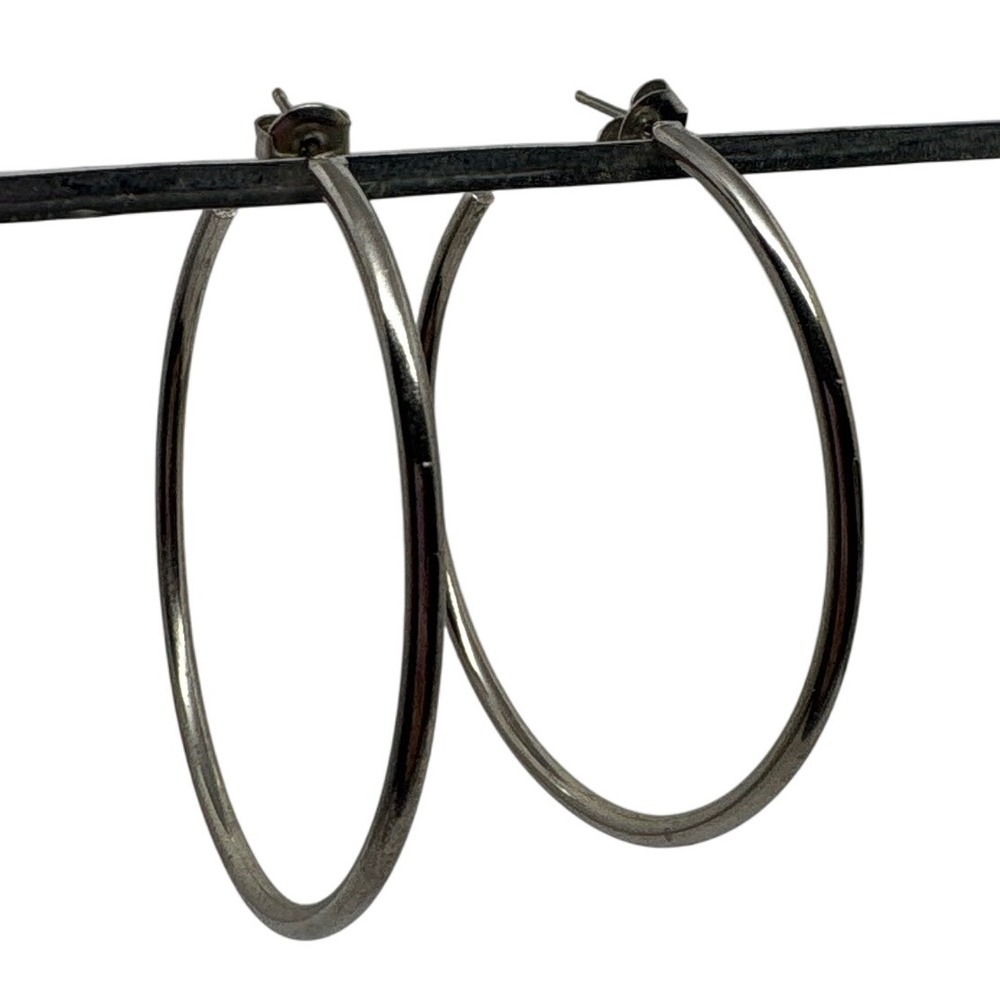 Silver Tone Hoop Earrings Large Thin Lightweight Minimalist Jewelry Pierced Ears